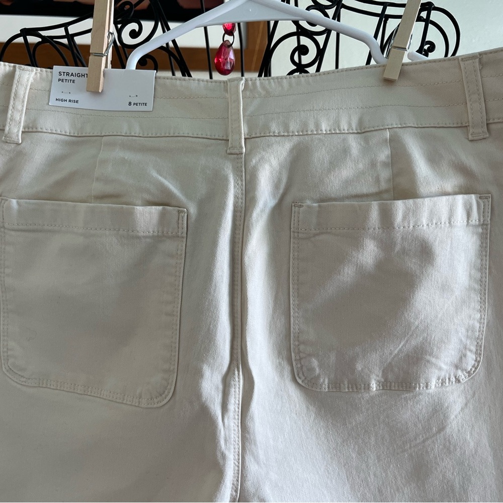 NWT LOFT Cream Straight High Rise LP Cropped Ankle Pants Petite Size 8 (1-053) - Picture 5 of 9